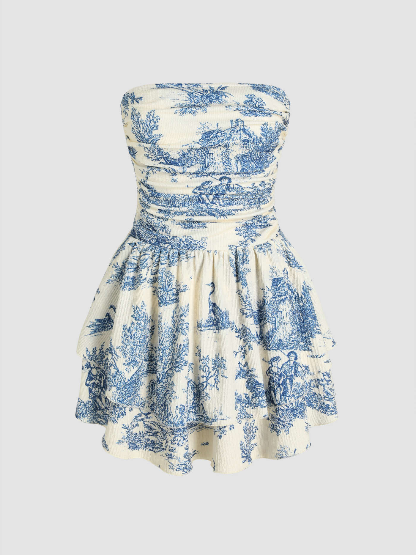 Toile de Jouy Shirred Ruched Mini Dress | Cider