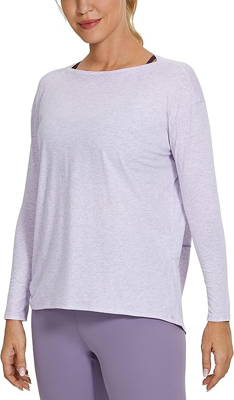 CRZ YOGA Long Sleeve Workout Shirts for Women Loose Fit-Pima Cotton Yoga Shirts Casual Fall Tops Shi | Amazon (US)