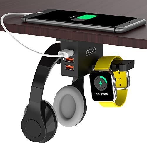 Headphone Stand with USB Charger COZOO Under Desk Headset Holder Mount with 3 Port USB Charging Stat | Amazon (US)