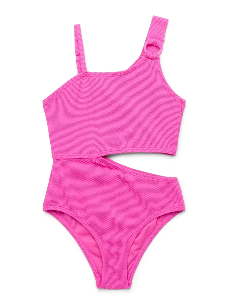 Jessica Simpson Girls Side Cutout Swimsuit with Asymmetric Shoulder Straps, 1-Piece, Sizes XS-XL | Walmart (US)