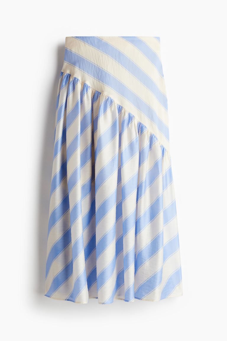 Draped Lyocell-blend Skirt - Regular waist - Long - White/light blue striped - Ladies | H&M US | H&M (US + CA)