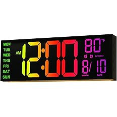 JALL 16" Large Digital Wall Clock, RGB Color with Big LED Display,Remote Control, DST, Count Down... | Amazon (US)