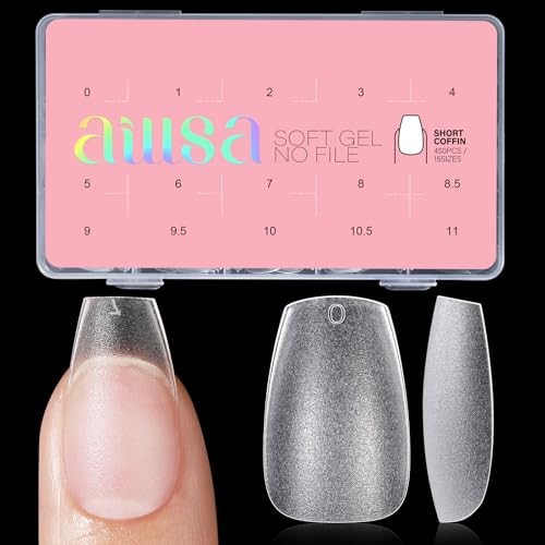 AILLSA Short Coffin Nail Tips 450PCS Full cover Double-sided Matte Gel Nail Tips Adhesion Pre-Shaped Press on Nails Tips for Home DIY Nail Arts Salon 15 Sizes | Amazon (US)