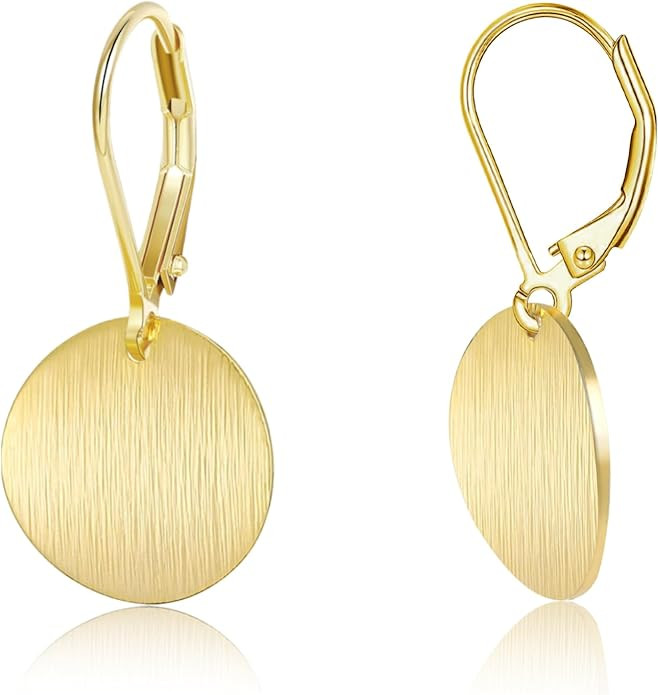 LANCHARMED 14K Gold Dangle Earrings for Women，Lightweight Circle Disc Coin Geometric Flat Brush... | Amazon (US)