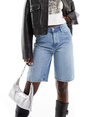 ONLY high waisted denim bermuda shorts in light blue | ASOS (Global)