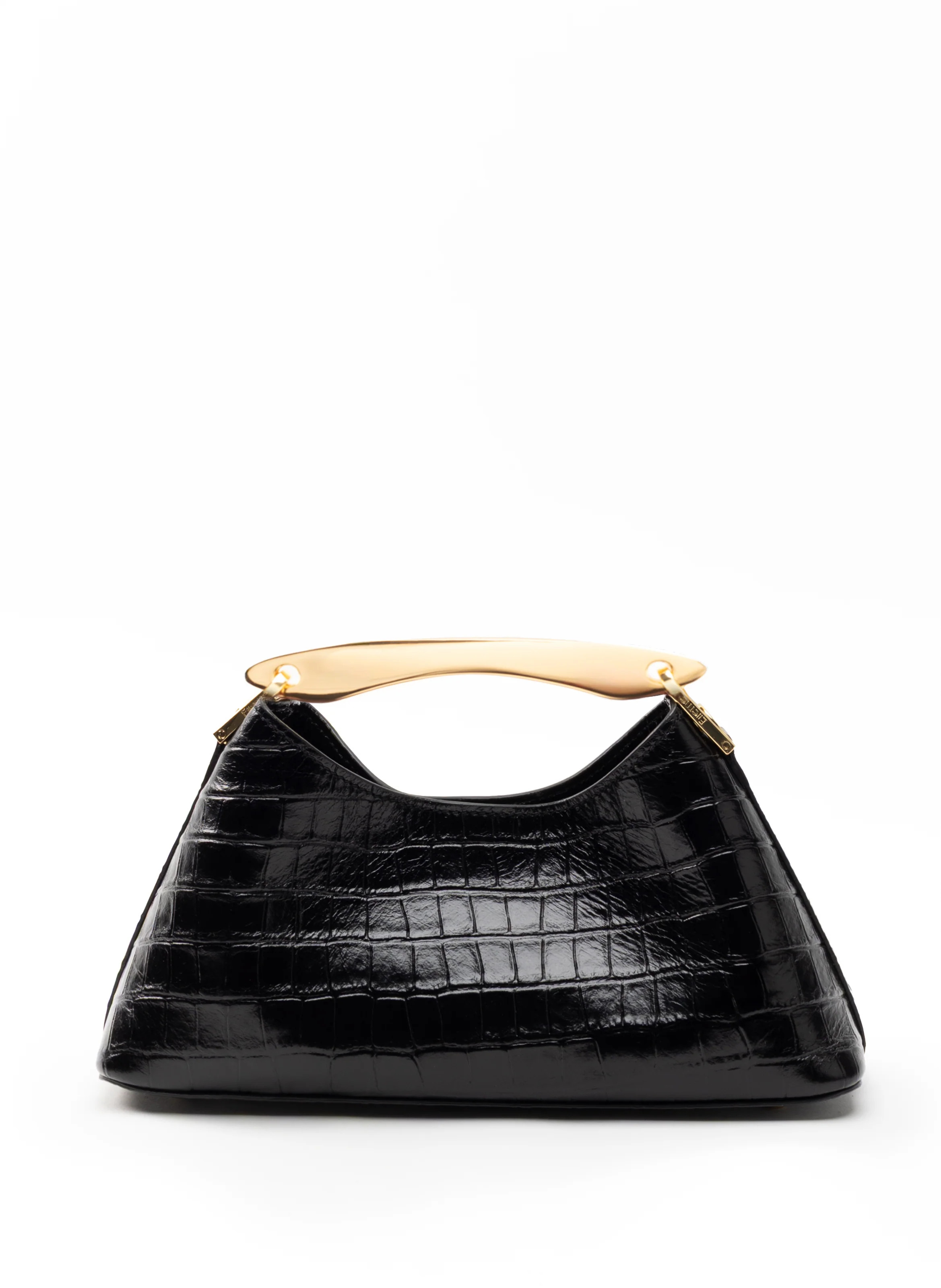 Mini Boomerang Croco Embossed Leather Black - Cute Leather Mini Bag - Elleme | Elleme