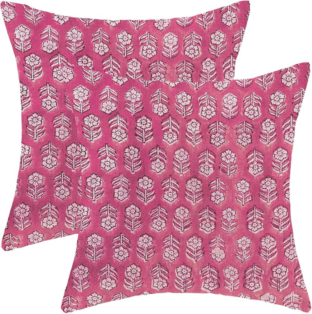AEIOAE Hot Pink Pillow Covers 18x18 Inch Set of 2,Preppy Boho Vintage Floral Throw Pillows Case,F... | Amazon (US)