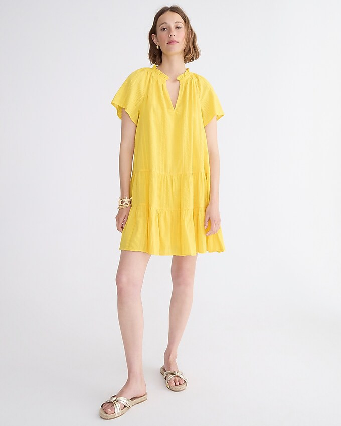 Ruffle-trim tiered dress in cotton dobby | J. Crew US