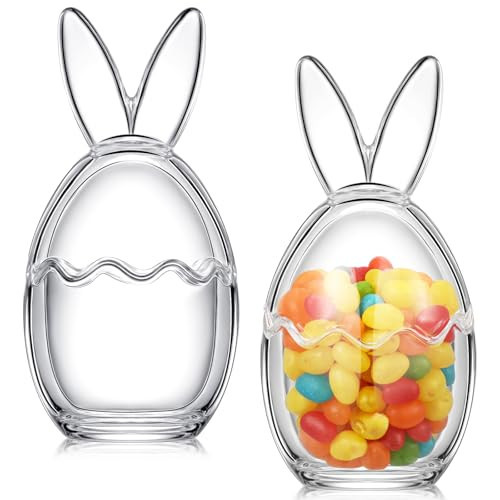 Chunful 2 Pcs Easter Glass Candy Jar, Bunny Ears Storage Egg Jars, Clear Decorative Food Container for Easter Party Treats, Pantry Organization, Table Decoration | Amazon (US)