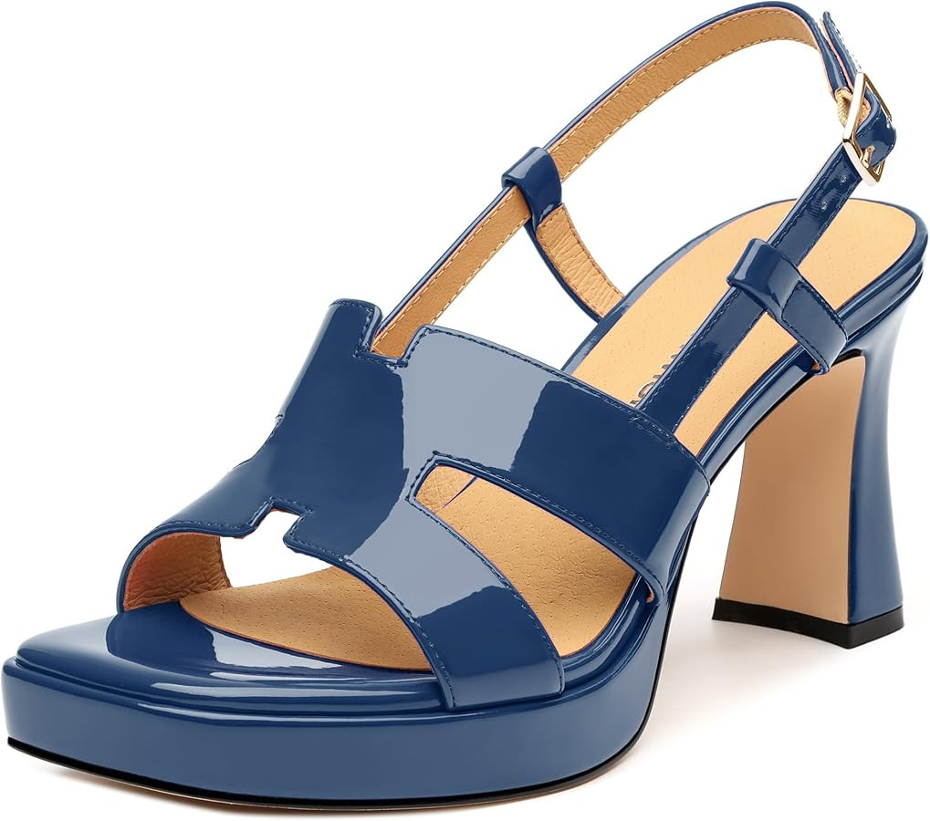ROSERWISH Heels for Women Chunky Block Platform High Heels Square Open Toe Strappy Heel Sandals W... | Amazon (US)