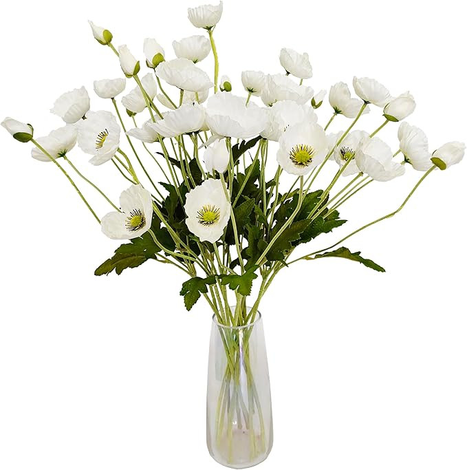 ATFL White Poppy Flowers Artificial for Wedding Decorations,12 Pcs Fake Faux Silk Poppies Bulk fo... | Amazon (US)