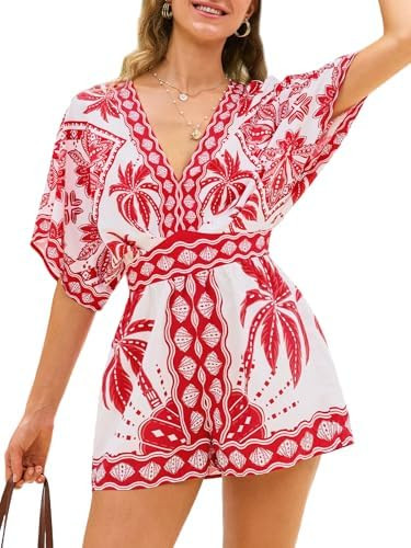 CUPSHE Rompers for Women Summer Casual V Neck Sleeveless Short Jumpsuit One Piece Outfit Beach Va... | Amazon (US)