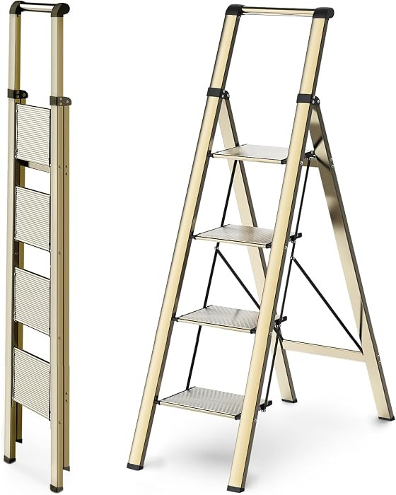 4 Step Ladders for Home, 300lbs Load, 37'' Top Step, Gold | Amazon (US)