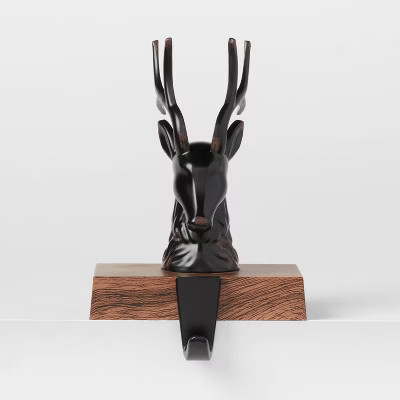 Metal Deer Head Christmas Stocking Holder with Faux Wood Base - Wondershop™ | Target
