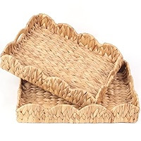 Scalloped Water Hyacinth Tray, Hand-Woven Wicker Storage Baskets with Scalloped Edge and Handles (17x13x3in) Rectangular Handwoven Trays, Water Hyacinth Basket for with Built-in Handles (Light Brown) | Amazon (US)