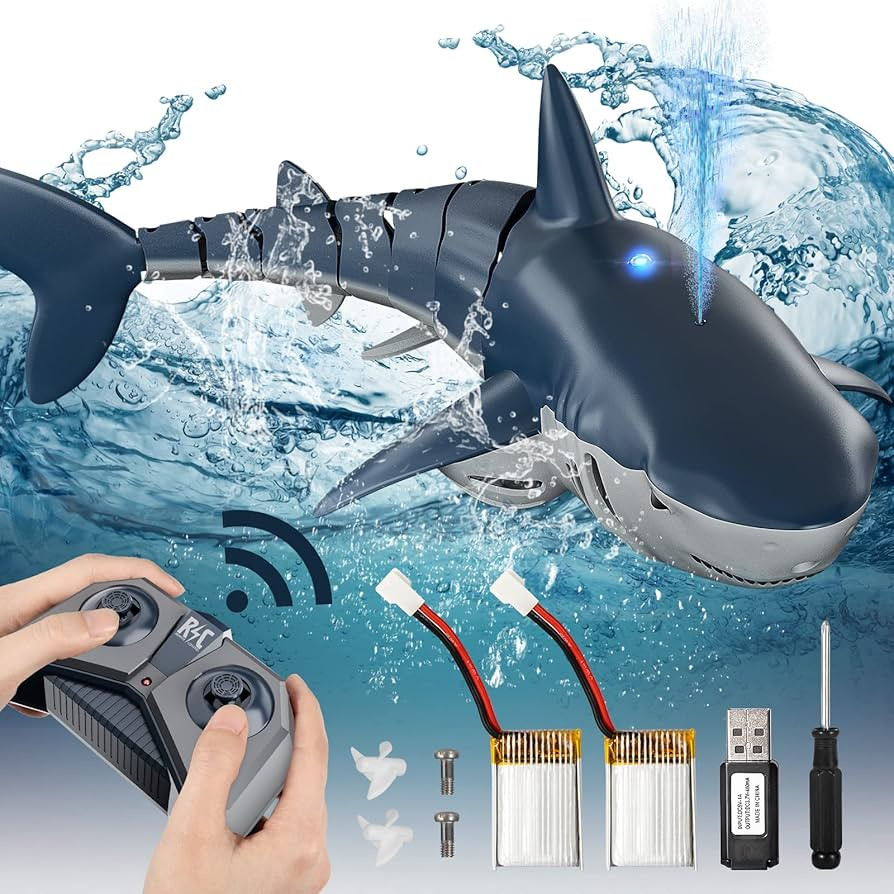 TEMI Remote Control Shark 1:18 High Simulation Scale Robot Fish with Light & Spray Water for Lake... | Amazon (US)