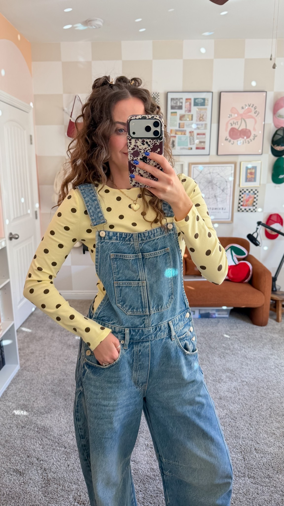Wearing size small polkadot top, small tall overalls (size down)

#LTKTall #LTKmomlife #LTKootd