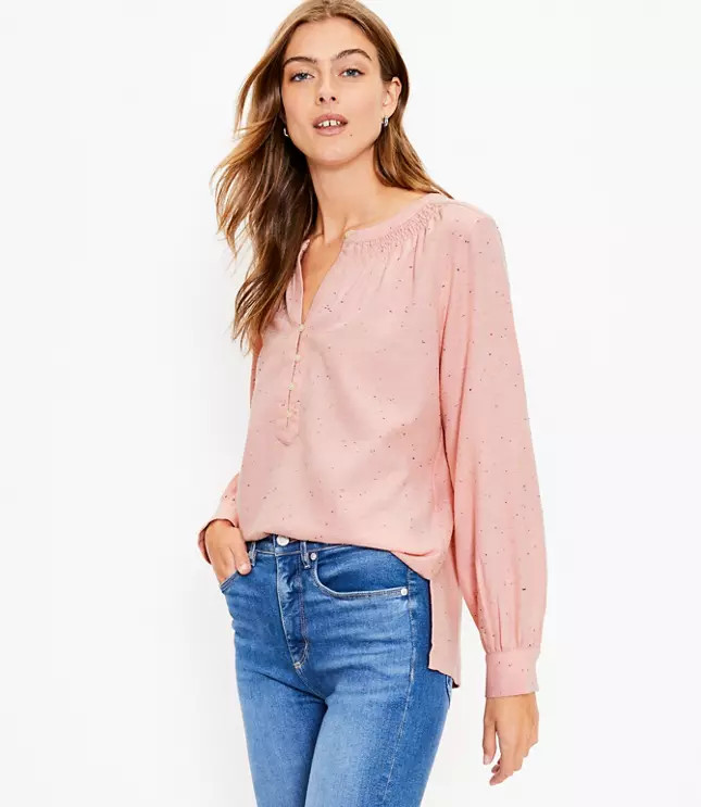 Flecked Henley Blouse | LOFT
