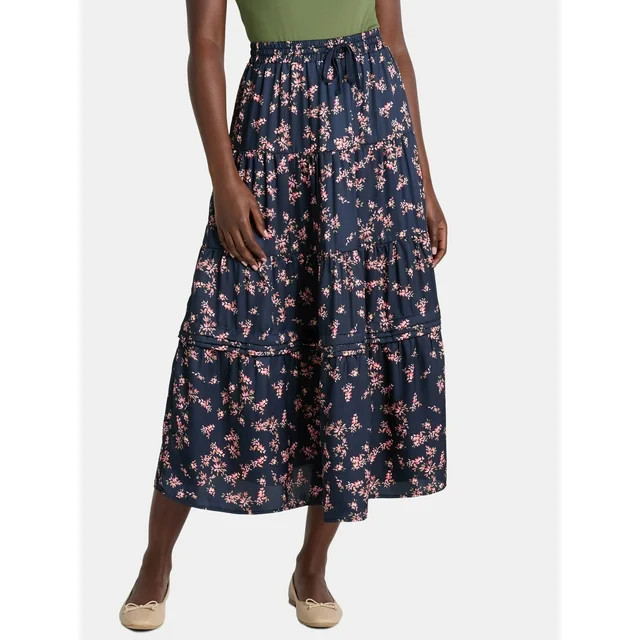 Time and Tru Women's Printed Tiered Midi Skirt, Sizes XS-XXXL | Walmart (US)