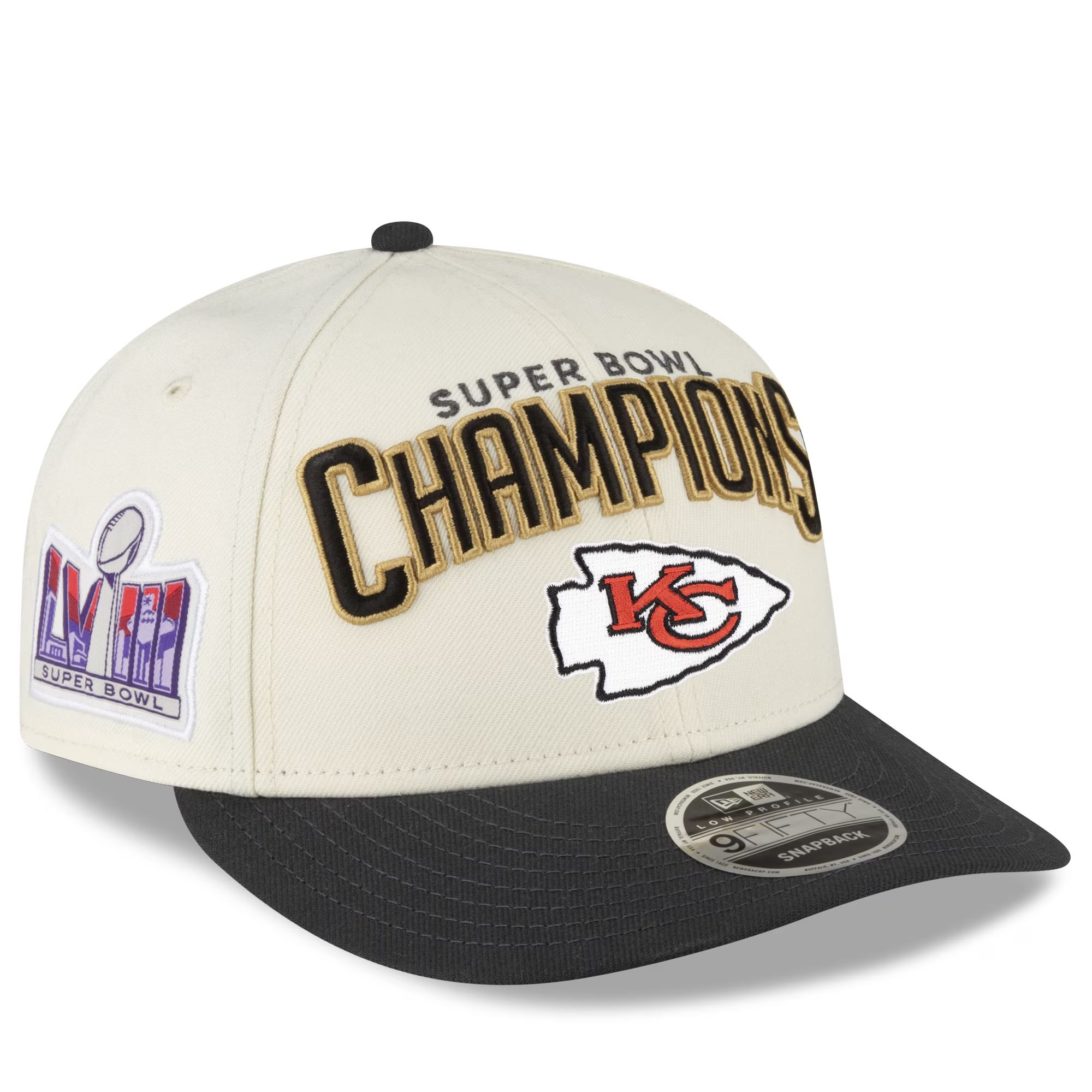 Men's Kansas City Chiefs  New Era Cream/Black Super Bowl LVIII Champions Locker Room Low Profile ... | NFL Shop