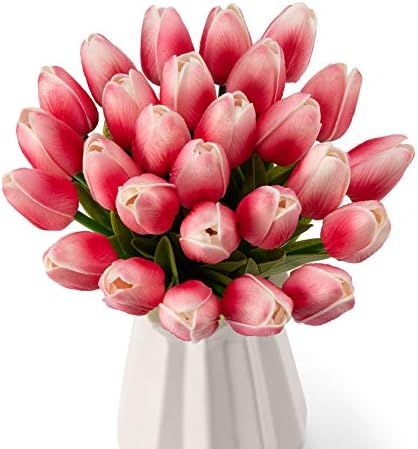 Crafare 27PC Spring Artificial Tulips Flowers Real Touch Tulips for Valentines Day Wedding Bouquets  | Amazon (US)