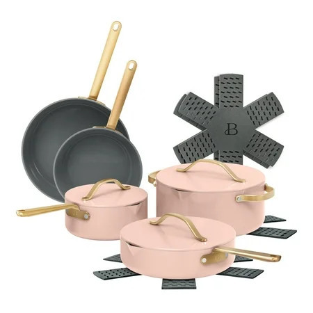 Beautiful 12-Piece Ceramic Nonstick Cookware Set, Pots and Pans with Strainer Lids, Rose by Drew Barrymore | Walmart (US)
