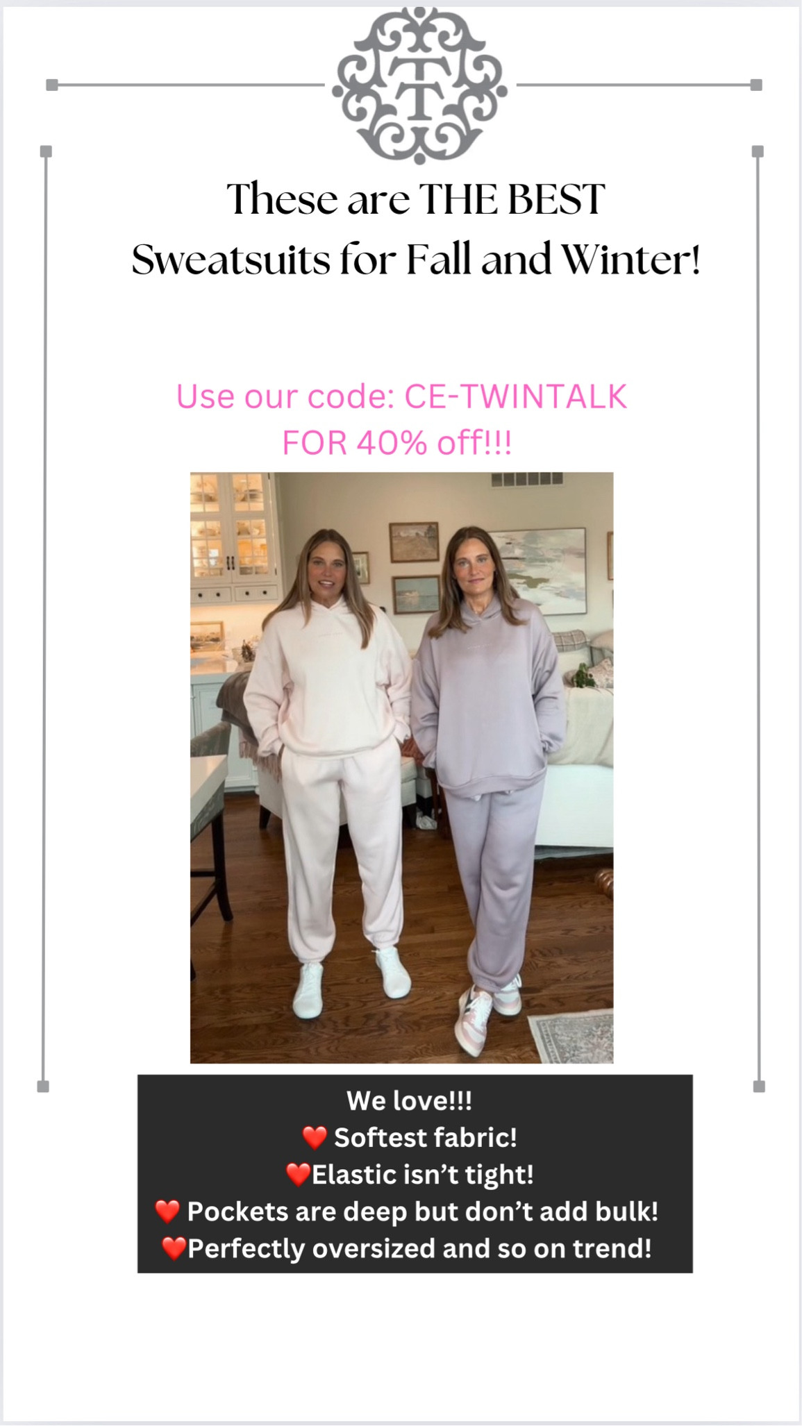 Use code: CE-TWINTALK for 40% off! 

#LTKActive #LTKOver40 #LTKSaleAlert