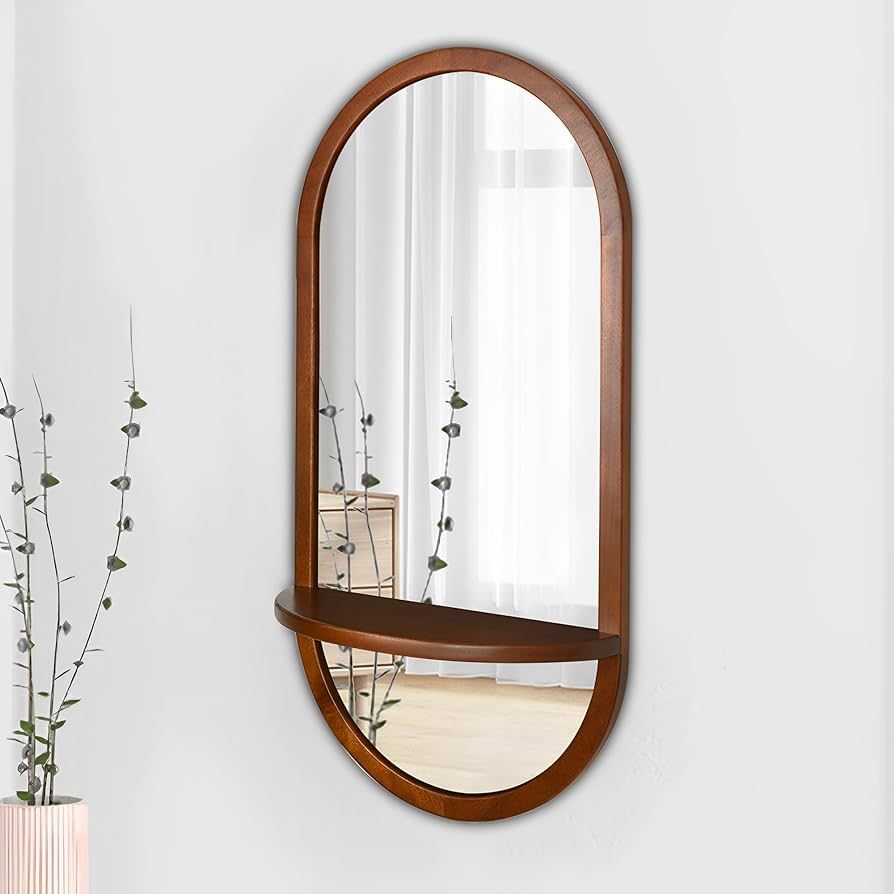 Wood Framed Oval Wall Mirror with Removable Shelf,18x36 Inch Arched Vanity Mirror for Entryway, B... | Amazon (US)