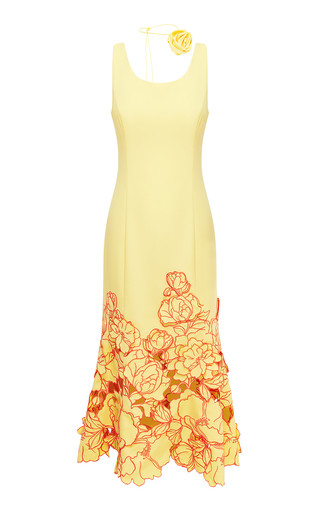 Emily Floral-Appliquéd Crepe Midi Dress | Moda Operandi (Global)