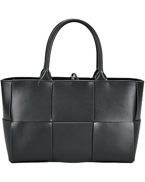 Women Leather Woven Shoulder Bag,Ladies Top Handle Satchel Tote Work Bag with Matching Clutch… | Amazon (US)