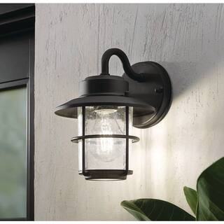 Hampton Bay 8.2 in. 1-Light Black Outdoor Wall Light Lantern Porch or Patio Sconce (2-Pack) JBO16... | The Home Depot