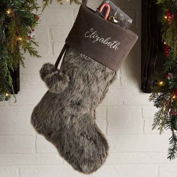 Embroidered Faux Fur Christmas Stocking Personalized | Etsy | Etsy (US)