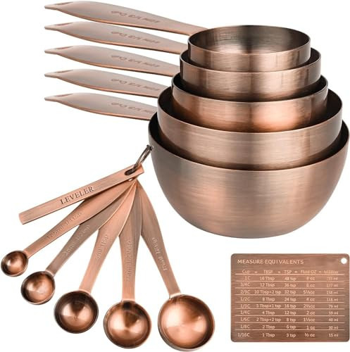 Smithcraft Measuring Cups and Spoons Set, 12 Pieces Stainless Steel Measuring Cup Set, Metal Copper Measuring Cups Spoons, Dry & Liquid Kitchen Measure Cup Spoon & Leveler & Measure Equivalents | Amazon (US)