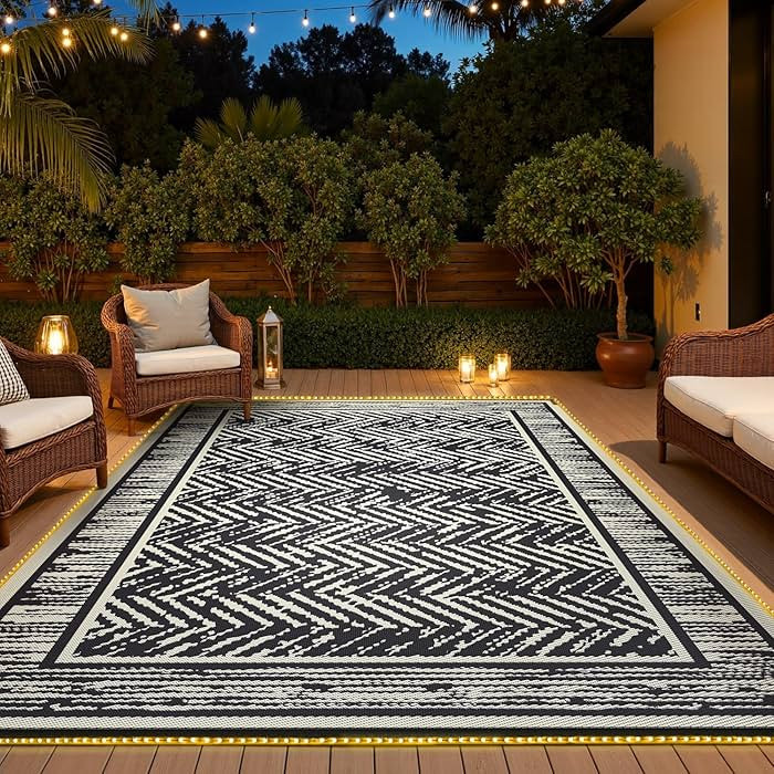COCOER Outdoor Rug-8x10 Waterproof Patio Rug with LED Strip Lights-Reversible Outdoor Carpet Plas... | Amazon (US)