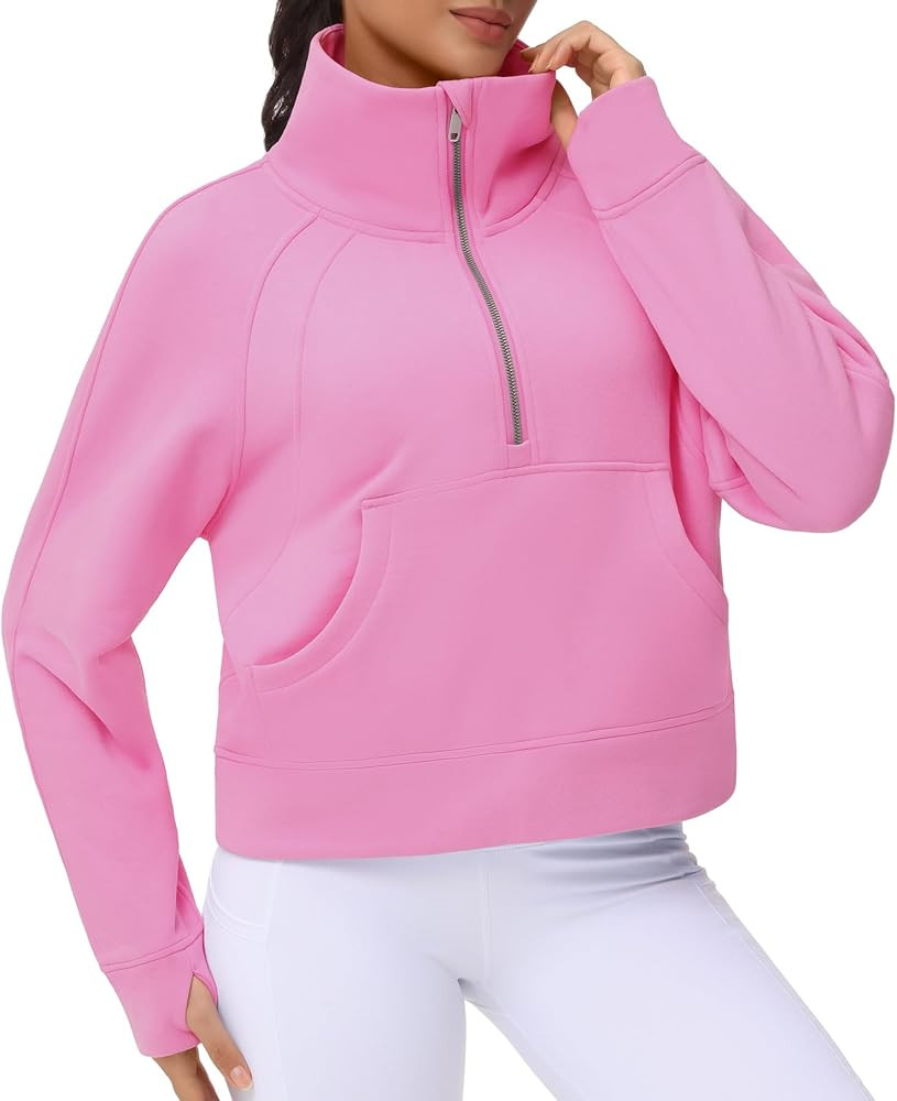 Dragon Fit Women's Half Zippe Sweatshirts High Neck Collar Pullover with Pockets Long Sleeve Crop... | Amazon (US)