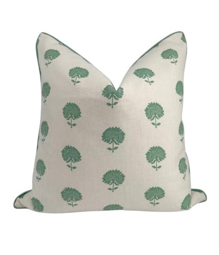 Jillien Harbor Marco Green Blockprint Premium Pillow Cover Grandmillennial Throw Pillow for Home Green Pillow Cover | Amazon (US)