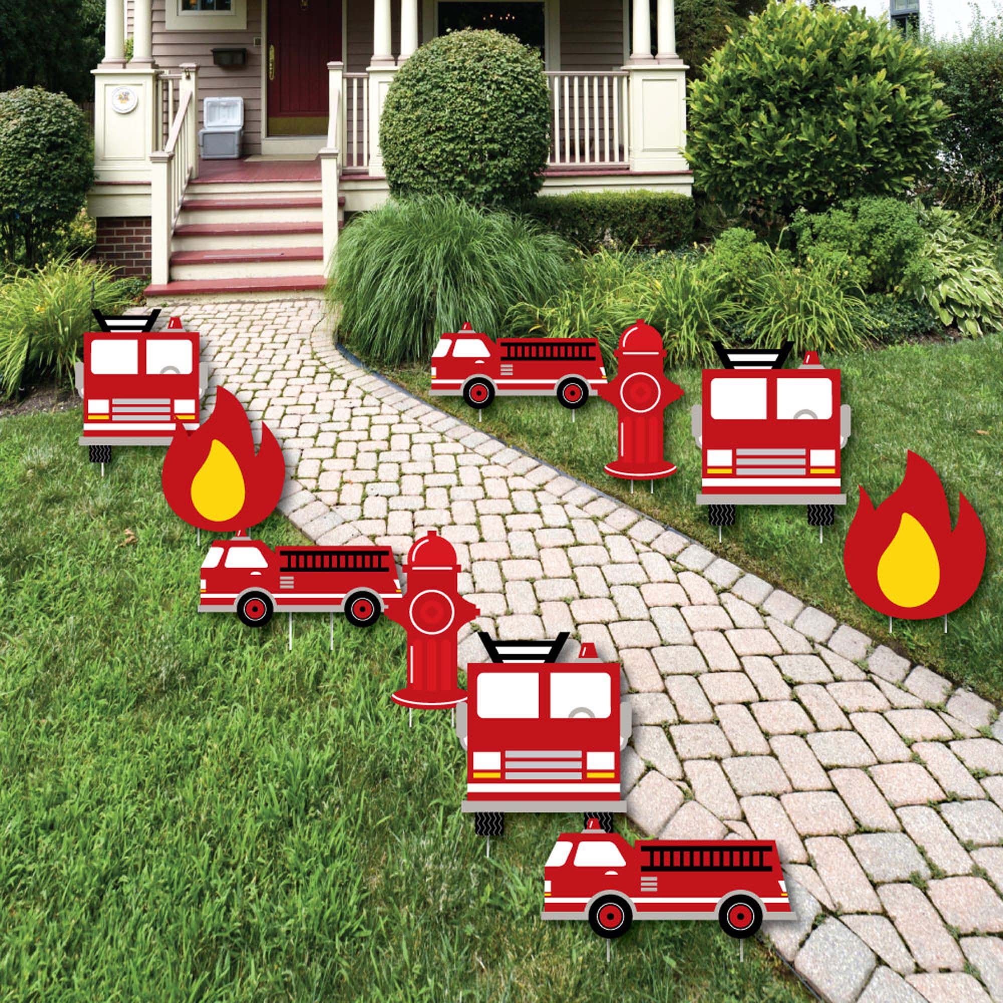 Fired Up Fire Truck - Lawn Decorations - Outdoor Firefighter Firetruck Baby Shower or Birthday Pa... | Big Dot of Happiness