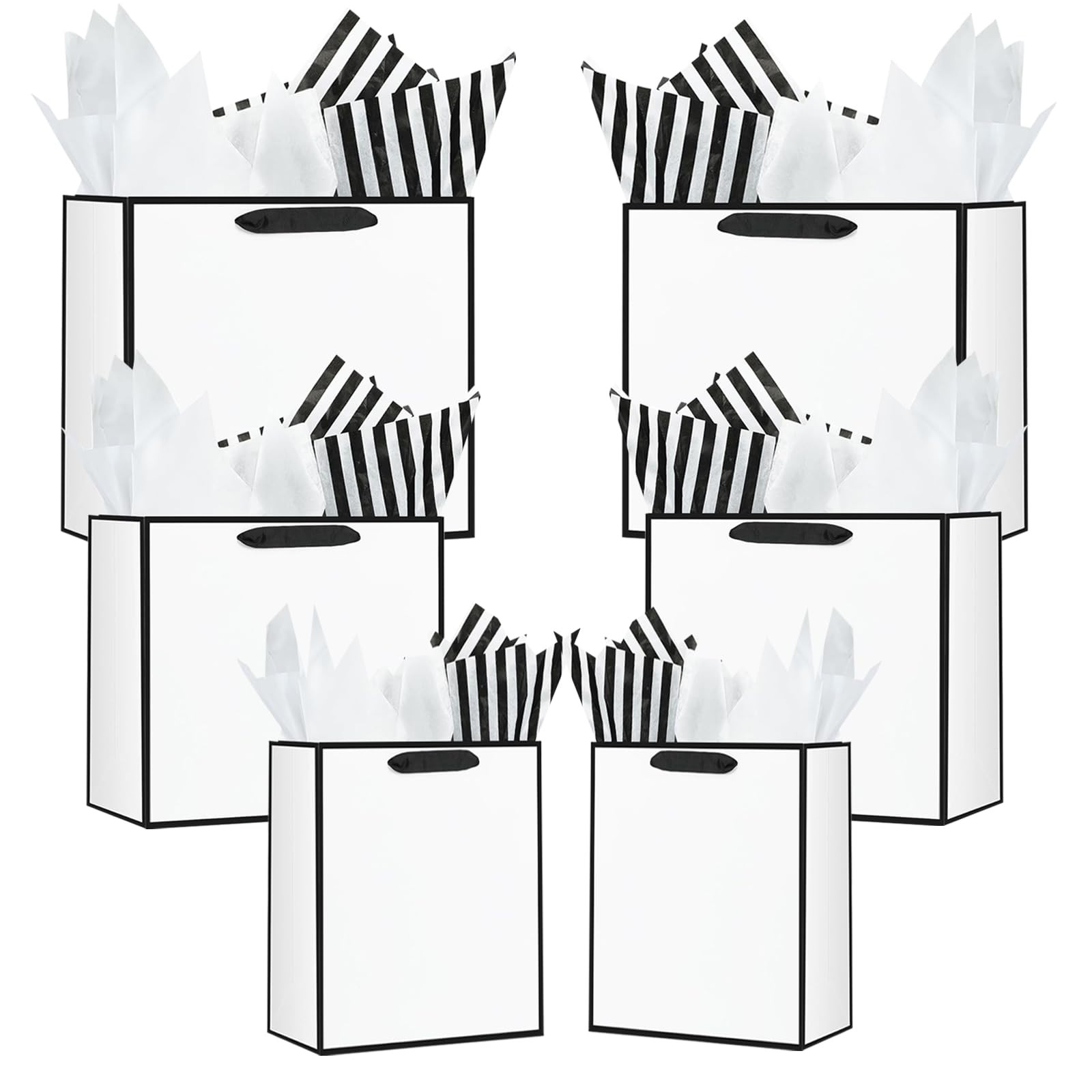 Offizon 12 Pcs White Gift Bags, Gift Bags with Tissue Paper (4 Small 6", 4 Medium 8.7", 4 Large 1... | Amazon (CA)