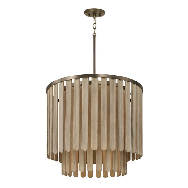 24" W x 21" H 5-Light Pendant in Dark Brass with Handcrafted Mango Wood in Nordic Grey Stain | Wayfair North America