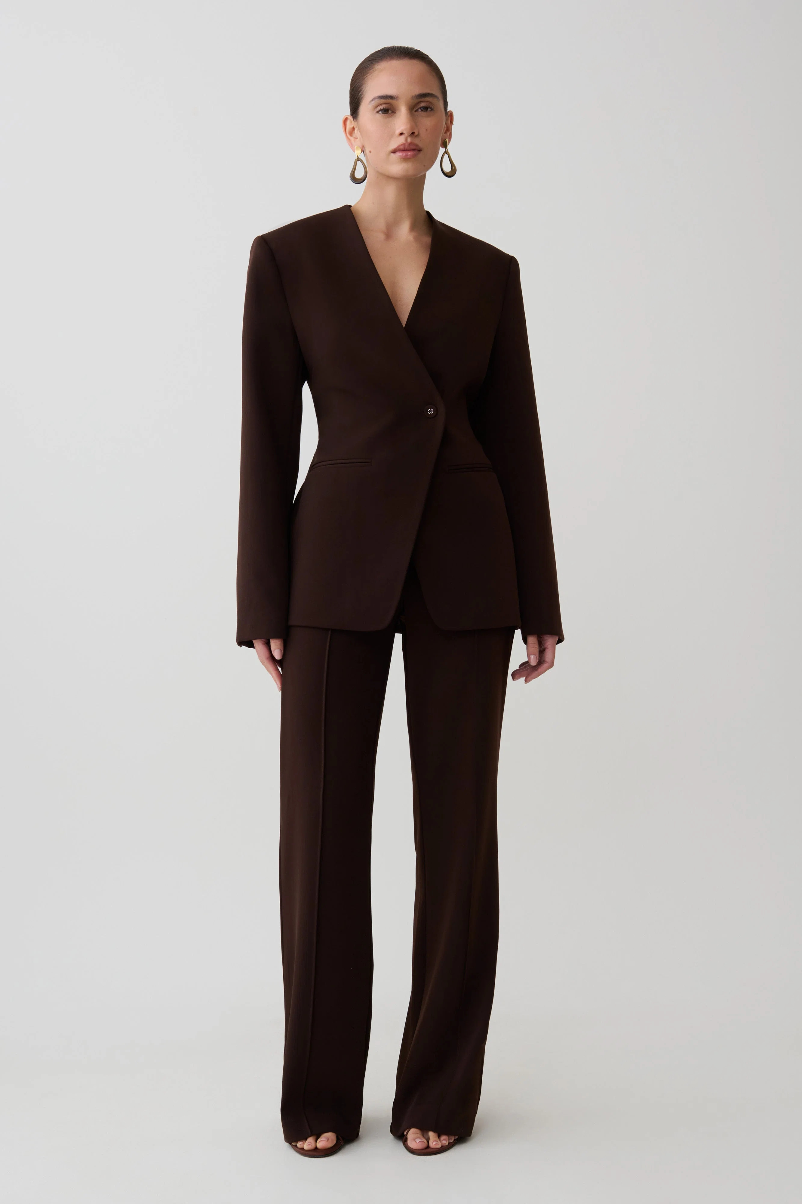 Darcie Fit And Flare Suiting Pants / Dark Chocolate | MESHKI | XS | MESHKI US