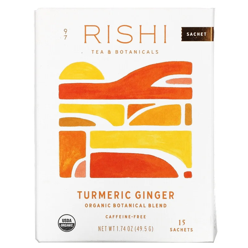 Rishi Tea, Organic Herbal Tea, Turmeric Ginger, Caffeine-Free, 15 Tea Bags, 1.74 oz(pack of 6) - ... | Walmart (US)