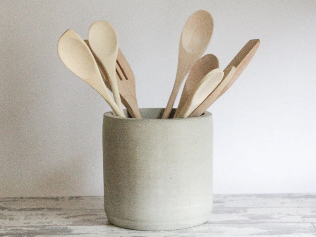 Concrete Utensil Holder-kitchen Utensil Crock-rustic Farmhouse Kitchen Decor - Etsy | Etsy (US)