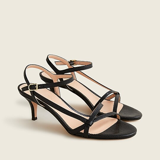 Strappy kitten-heel sandals in lizard-embossed leather | J. Crew US