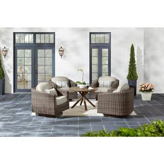 Home Decorators Collection Avondale 5-Piece Swivel Aluminum Wicker Outdoor Patio Conversation Set... | The Home Depot