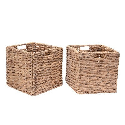 Set of 2 Handmade Wicker Baskets - 12-Inch Square Foldable Storage Bins with Handles - Made of Hand-Twisted Water Hyacinth by Villacera (Natural) | Target