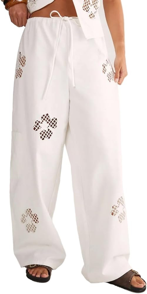 Nasty Gal Women's Floral Cutwork Cargo Pants | Amazon (US)