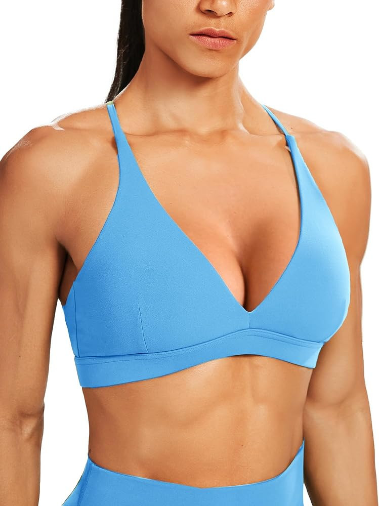 Unthewe Women's Deep V-Neck Workout Sport Bras Low Impact Criss-Cross Back Yoga Bra Padded Crop T... | Amazon (US)