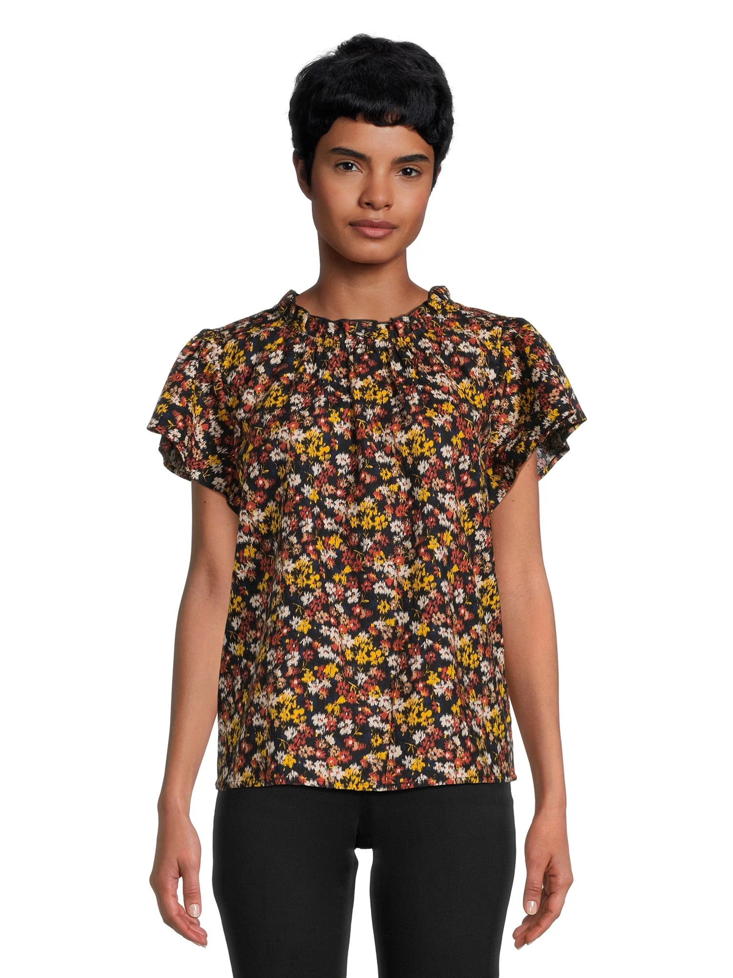 Time and Tru Women's Flutter Sleeve Blouse, Sizes XS-XXXL | Walmart (US)