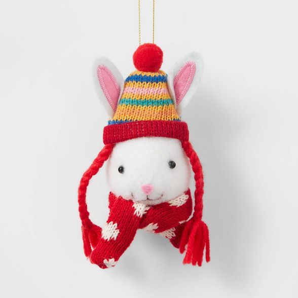 Bunny Head with Scarf Christmas Tree Ornament White - Wondershop&#8482; | Target