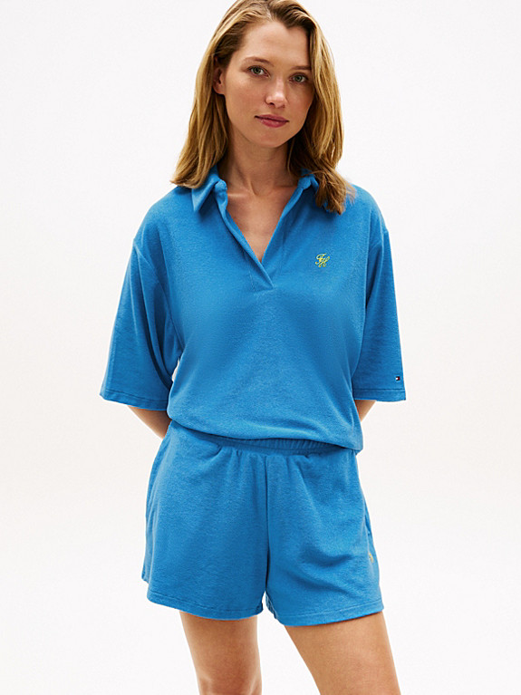 Towelling Cover-Up Short Sleeve Shirt | Blue | Tommy Hilfiger | Tommy Hilfiger UK